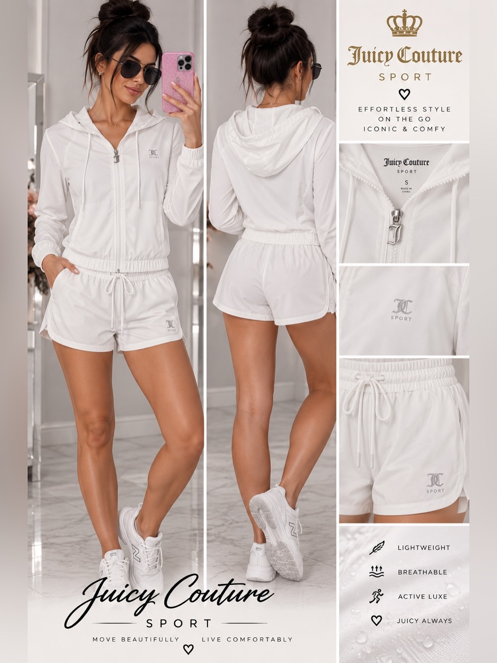 Juicy Couture sport White Hooded Zip Jacket and shorts